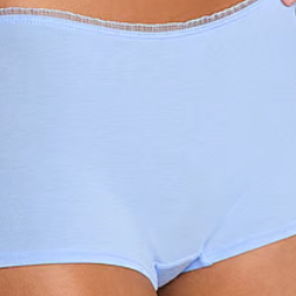 NIB VS PINK COTTON DAISY LIGHT BLUE BOYSHORT MESH CUTOUT